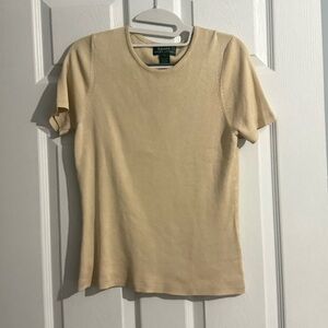 Lauren Ralph Lauren - Beige Short Sleeve Tee - 100% Silk - Small